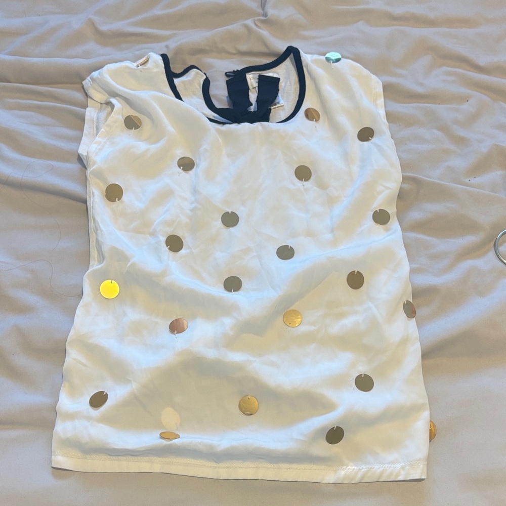 Girls White Top with Gold Polka Dots